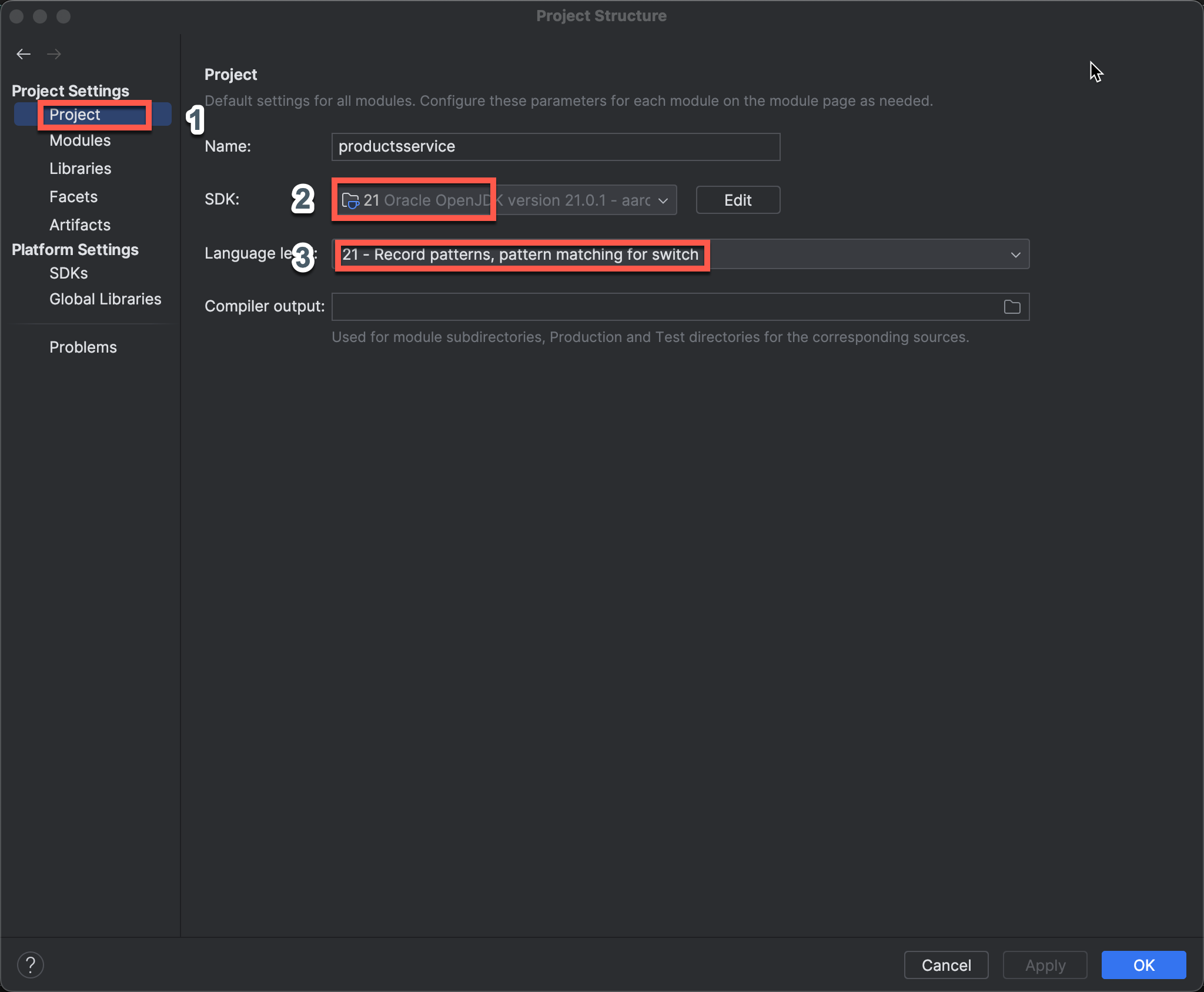 Project SDK and Language Level